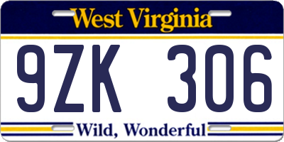 WV license plate 9ZK306