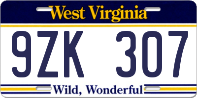 WV license plate 9ZK307