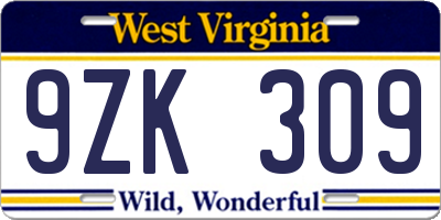 WV license plate 9ZK309