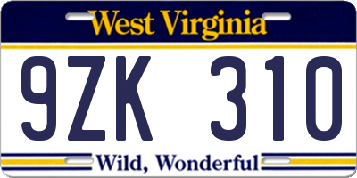WV license plate 9ZK310