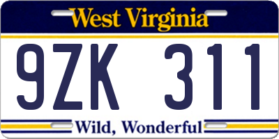 WV license plate 9ZK311