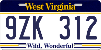 WV license plate 9ZK312