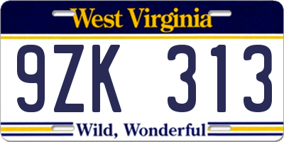 WV license plate 9ZK313