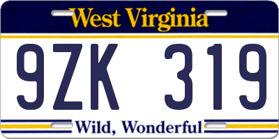 WV license plate 9ZK319