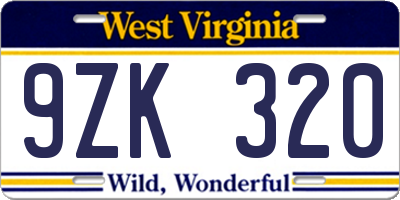 WV license plate 9ZK320