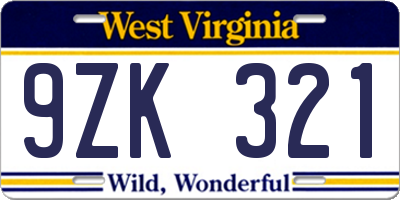 WV license plate 9ZK321