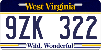 WV license plate 9ZK322