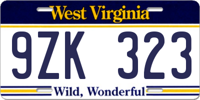 WV license plate 9ZK323
