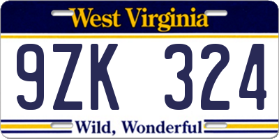 WV license plate 9ZK324
