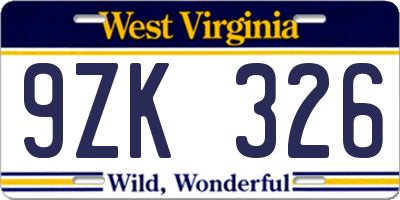WV license plate 9ZK326
