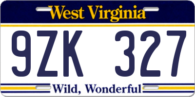 WV license plate 9ZK327