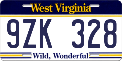 WV license plate 9ZK328