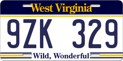 WV license plate 9ZK329