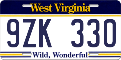WV license plate 9ZK330