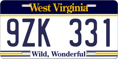 WV license plate 9ZK331