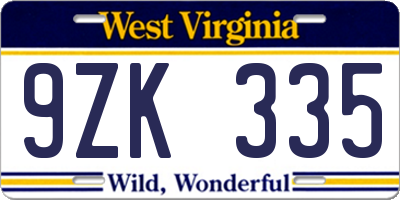 WV license plate 9ZK335
