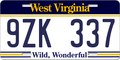 WV license plate 9ZK337