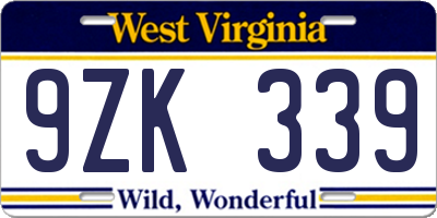 WV license plate 9ZK339