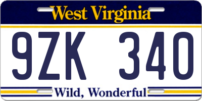 WV license plate 9ZK340
