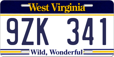 WV license plate 9ZK341