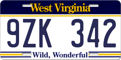 WV license plate 9ZK342