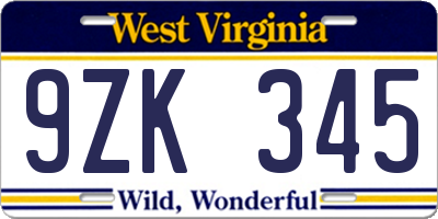WV license plate 9ZK345