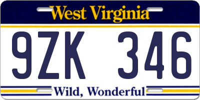 WV license plate 9ZK346