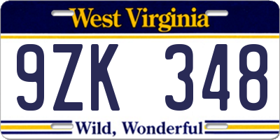 WV license plate 9ZK348