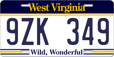 WV license plate 9ZK349