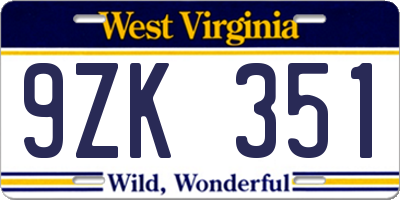 WV license plate 9ZK351