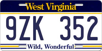 WV license plate 9ZK352