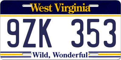 WV license plate 9ZK353