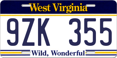 WV license plate 9ZK355