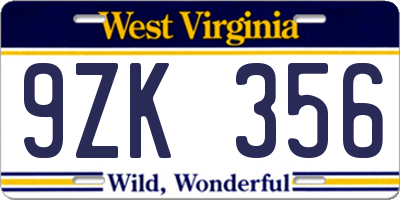 WV license plate 9ZK356