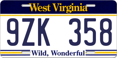 WV license plate 9ZK358