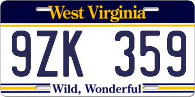 WV license plate 9ZK359