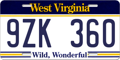 WV license plate 9ZK360