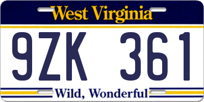 WV license plate 9ZK361