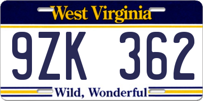 WV license plate 9ZK362