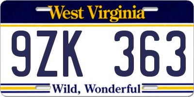 WV license plate 9ZK363