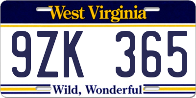 WV license plate 9ZK365