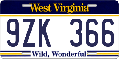 WV license plate 9ZK366