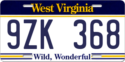 WV license plate 9ZK368