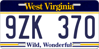 WV license plate 9ZK370