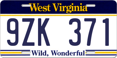 WV license plate 9ZK371