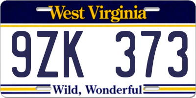 WV license plate 9ZK373