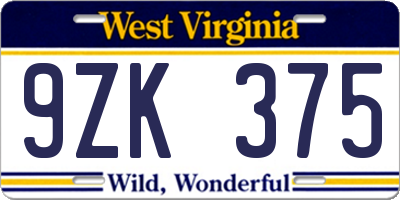 WV license plate 9ZK375