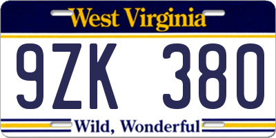 WV license plate 9ZK380