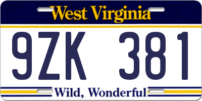 WV license plate 9ZK381