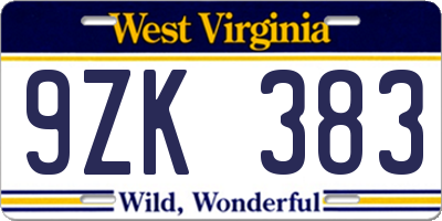 WV license plate 9ZK383
